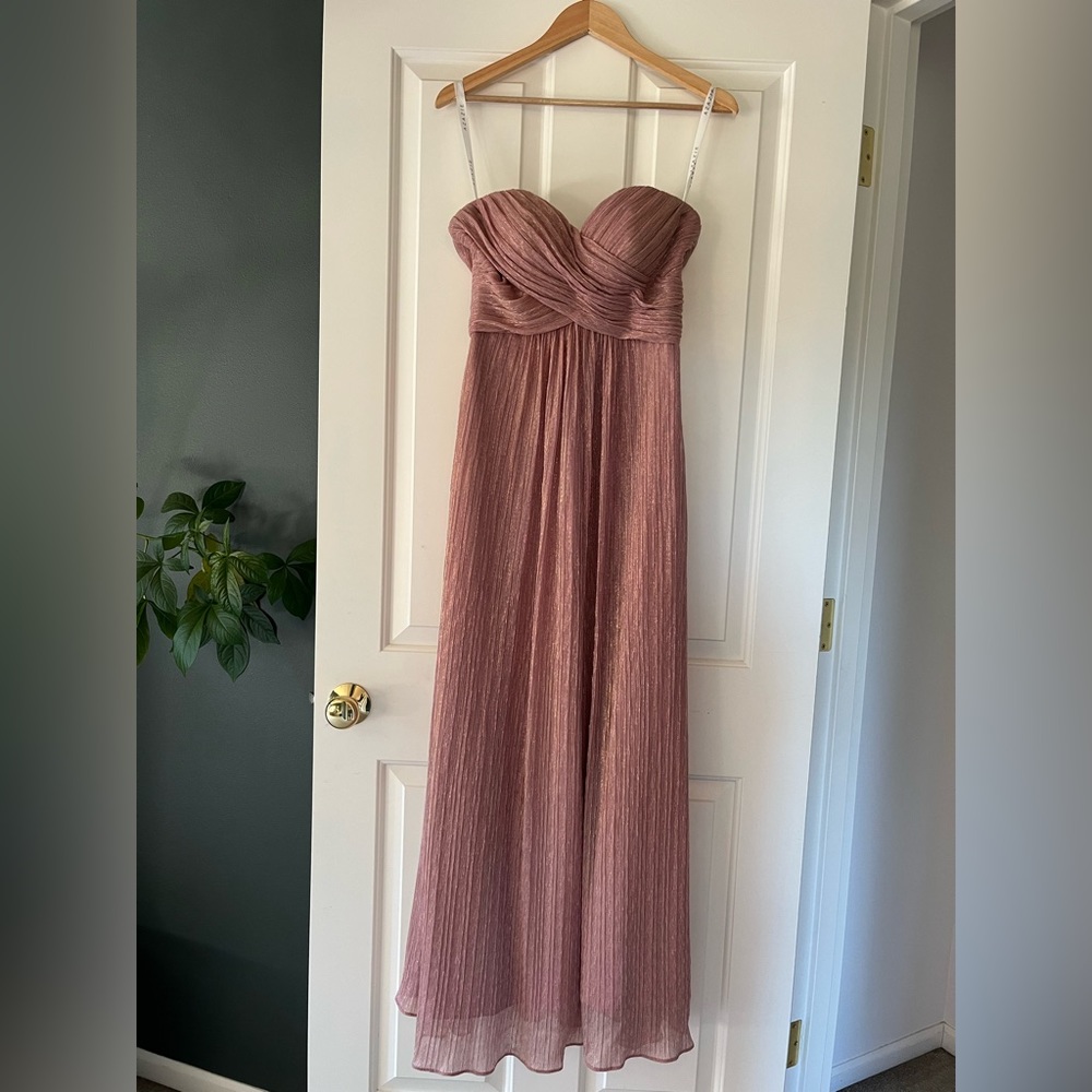 Azazie strapless metallic rose bridesmaid dress